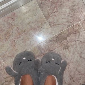 Fuzzy bunny gray slippers